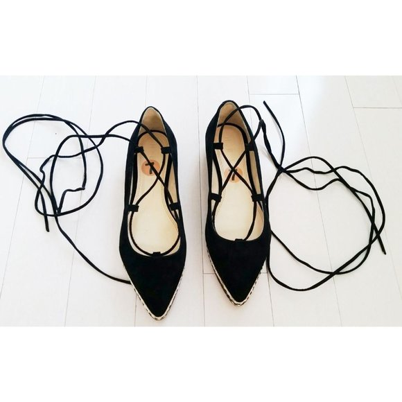 HELIA Made in Spain Pointy BLACK SUEDE Flat Strap SHOES Leather Upper ( 37 ) - Picture 2 of 3